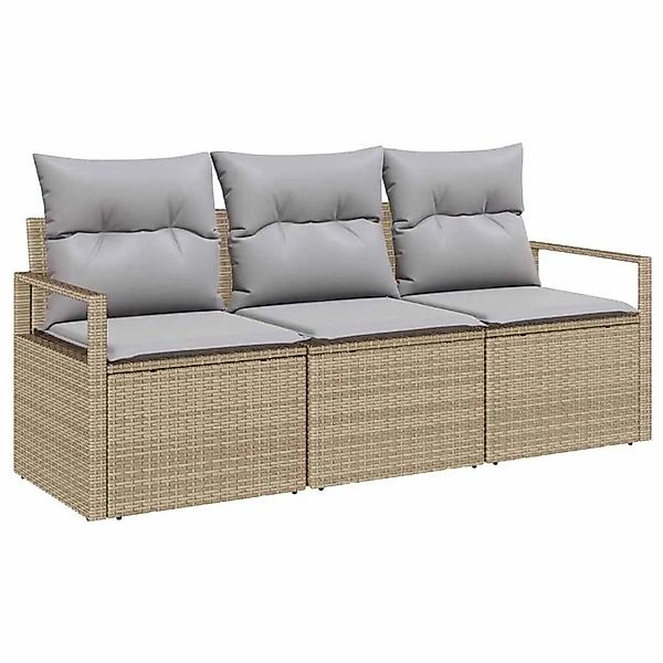vidaXL Gartensofa-set mit Kissen 3-Tlg Beige und Hellgrau Poly-Rattan 33549 günstig online kaufen