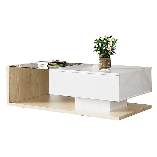 Merax Couchtisch mit Schublade und Glastischplatte, günstig online kaufen