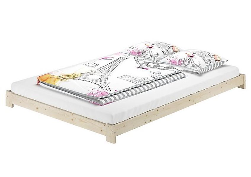 ERST-HOLZ Bett Ehebett bodennah Fichte/Tanne unbehandelt 140 x 200, Fichteu günstig online kaufen