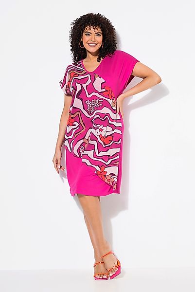Ulla Popken Minikleid Jerseykleid Chiffon-Überwurf V-Ausschnitt günstig online kaufen
