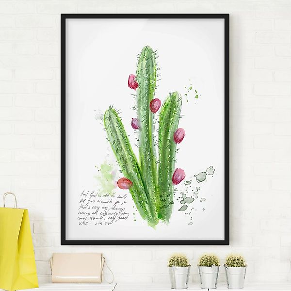 Bild mit Rahmen Blumen - Hochformat Kaktus mit Bibelvers II günstig online kaufen