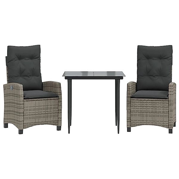 vidaXL 3-Tlg Garten-Essgruppe mit Kissen Grau Poly Rattan 3212782 günstig online kaufen