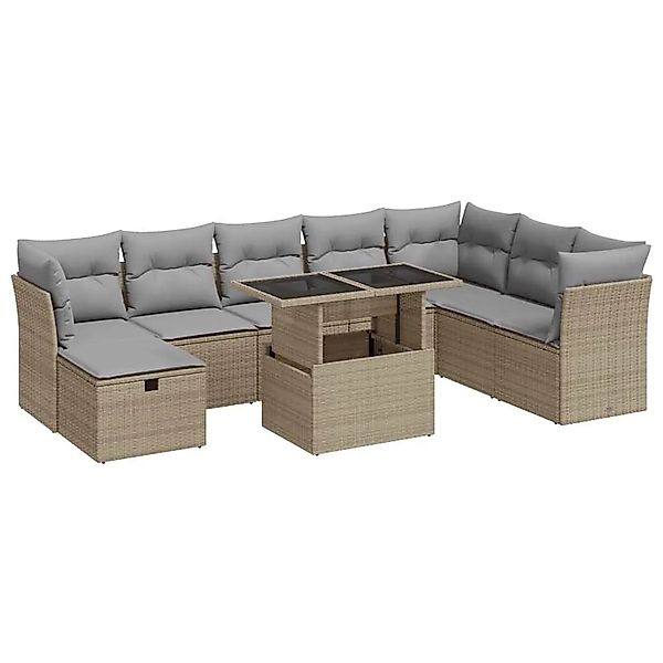 vidaXL 9-Tlg Garten-Sofagarnitur mit Kissen Beige Poly Rattan 3327799 günstig online kaufen
