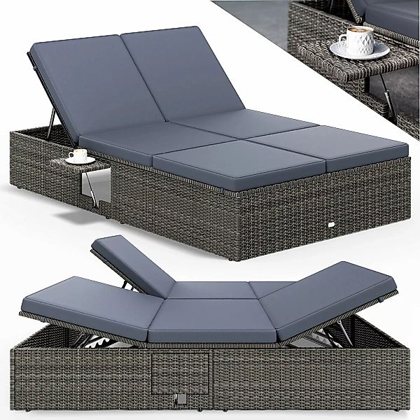 Polyrattan Gartenliege Grau/Anthrazit 200x115x33cm günstig online kaufen