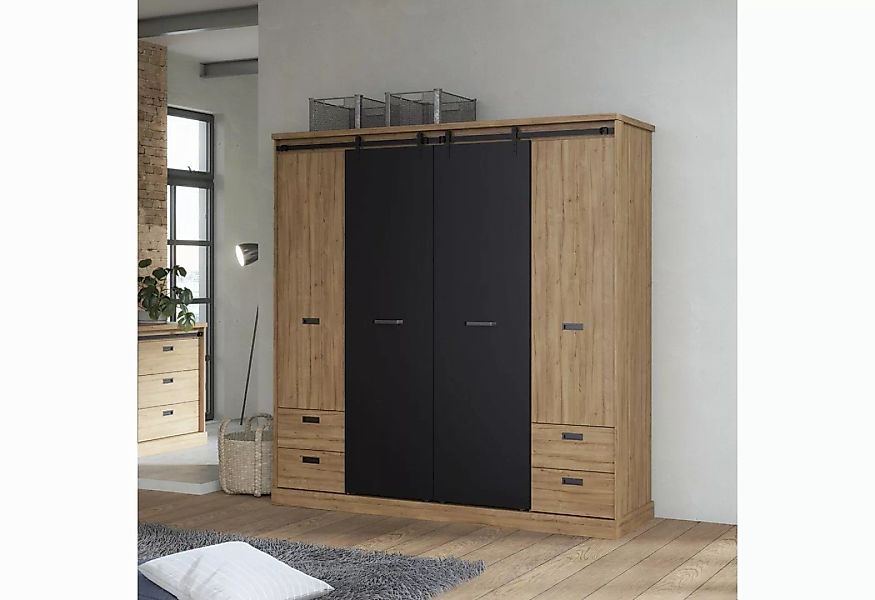 FORTE Dreh-/Schwebetürenschrank in Waterford Eiche /Schwarz - 203,2x208,4x6 günstig online kaufen