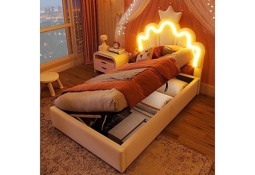 Merax Polsterbett mit LED-Beleuchtung inkl.Fernbedienung und Kronen-Design günstig online kaufen