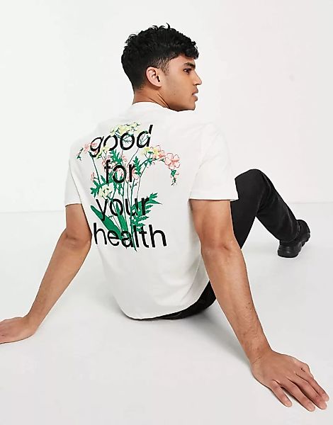 ASOS Actual – Locker geschnittenes T-Shirt in Ecru mit floralem Logoprint v günstig online kaufen