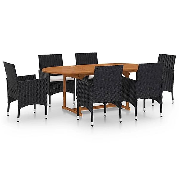 7-tlg. Garten-essgruppe Poly Rattan Schwarz günstig online kaufen