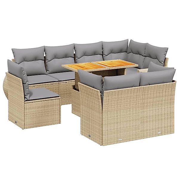 vidaXL 9-Tlg Garten-Sofagarnitur mit Kissen Beige Poly Rattan 3272291 günstig online kaufen