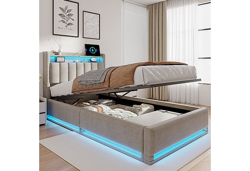 Furnishings Home Polsterbett Stauraumbett Doppelbett LED (Hydraulisch hebba günstig online kaufen