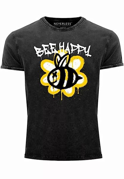 Neverless Print-Shirt Herren Vintage-Shirt Aufdruck Bee Happy Biene Blume G günstig online kaufen