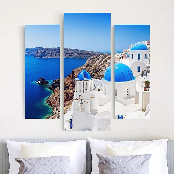 3-teiliges Leinwandbild - Querformat View Over Santorini günstig online kaufen