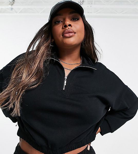 Cotton:On Curve – Sweatshirt in Schwarz mit kurzem Reißverschluss günstig online kaufen
