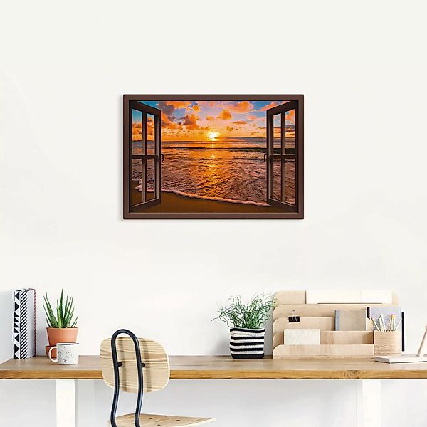 Artland Wandbild »Fensterblick Sonnenuntergang am Strand«, Sonnenaufgang & günstig online kaufen