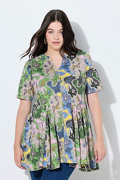 Ulla Popken Longshirt T-Shirt A-Linie Tunika-Ausschnitt Halbarm günstig online kaufen