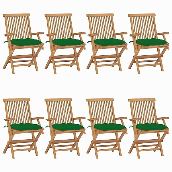 Gartenstühle Mit Grünen Kissen 8 Stk. Massivholz Teak günstig online kaufen