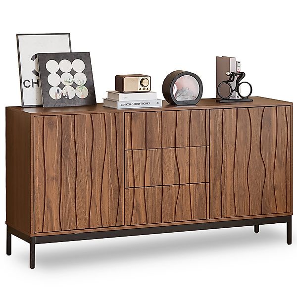 Ulife Sideboard Dunkelbraun mit welligem 3D-Design, günstig online kaufen