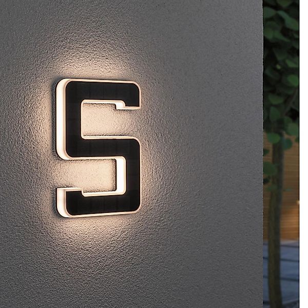 LED Solar Hausnummer 5 in Schwarz 0,2W 6lm IP44 günstig online kaufen