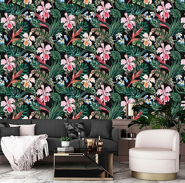 queence Vinyltapete »Octavia«, bedruckt-Motiv-botanisch-floral-gemustert-na günstig online kaufen