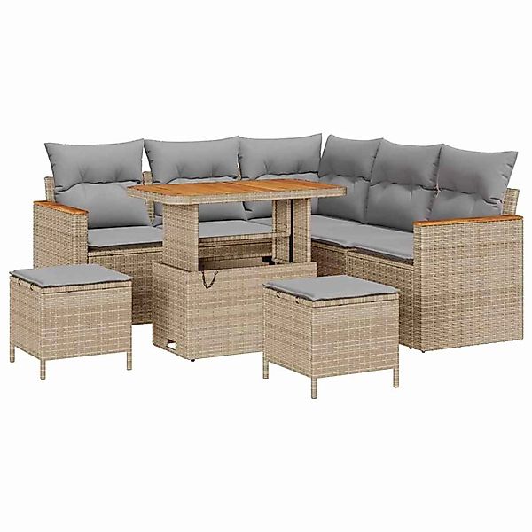 vidaXL 8-Teiliges Garten-Sofa-Set mit Kissen in Beige aus Poly Rattan und A günstig online kaufen