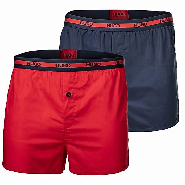 HUGO Herren Boxer Shorts, 2er Pack - Woven Boxer, Logobund Rot/Blau XXL günstig online kaufen