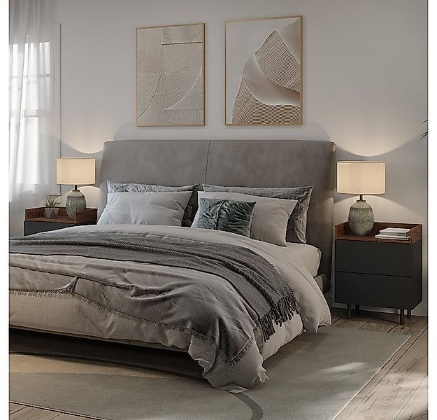 Vicco Nachtschrank Anika, Anthrazit/Nussbaum, 54 x 68 cm günstig online kaufen