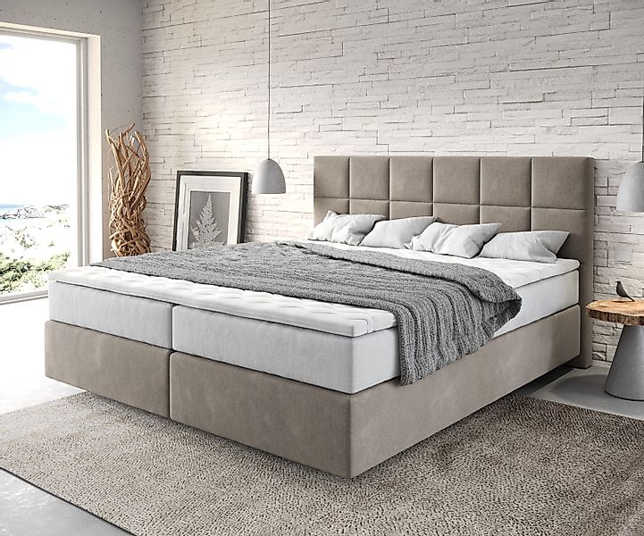 DELIFE Boxspringbett Dream-Fine, Mikrofaser Beige 180x200 günstig online kaufen
