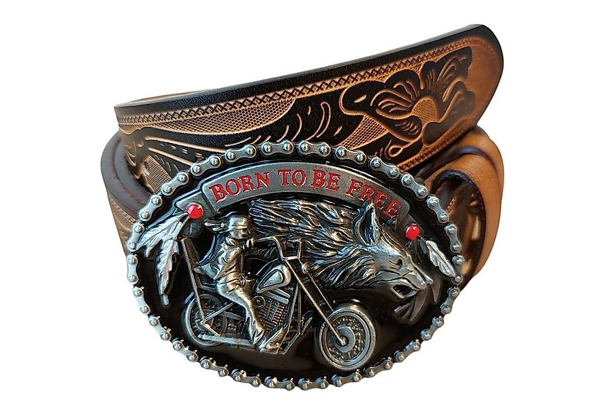 Ware aus aller Welt Ledergürtel Bikergürtel Leder brauner geprägter Herren günstig online kaufen