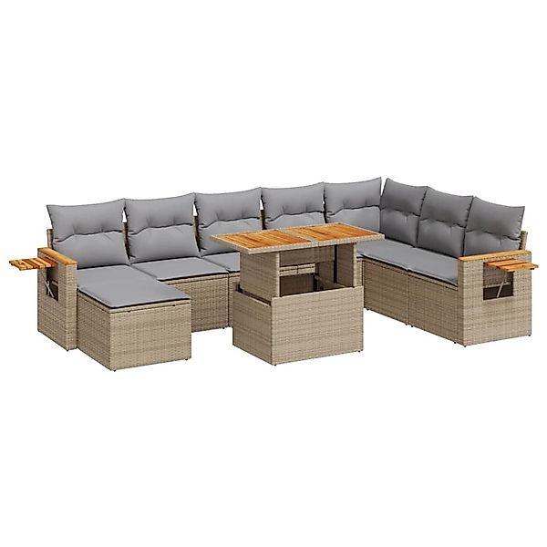 vidaXL 9-Tlg Garten-Sofagarnitur mit Kissen Beige Poly Rattan Akazie 332763 günstig online kaufen