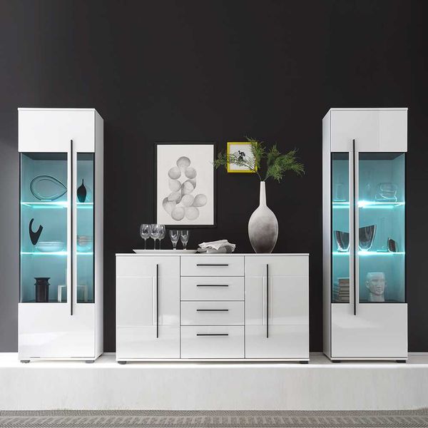 Wohnkombination für Esszimmer Weiß Hochglanz (dreiteilig) günstig online kaufen