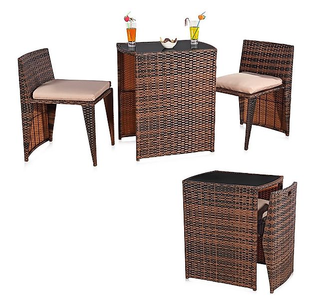 Mucola Sitzgruppe 3tlg. Polyrattan Balkonset Gartenset Sitzgruppe Gartenmöb günstig online kaufen