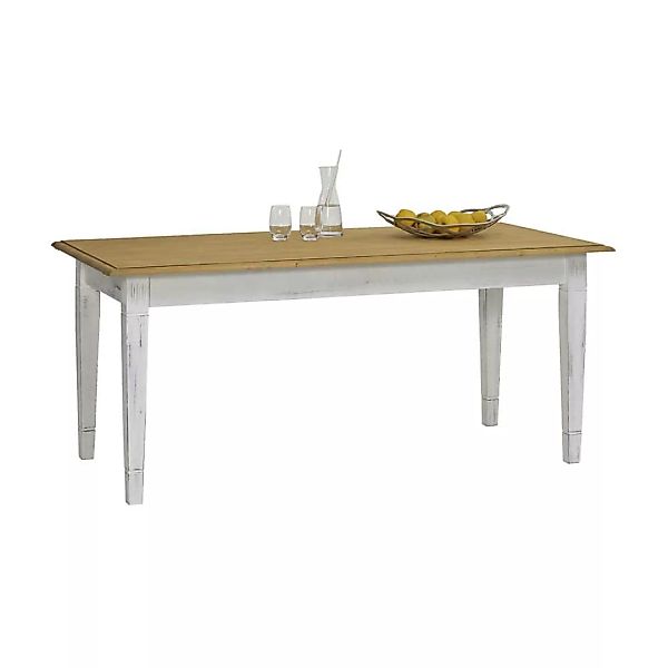 Esszimmertisch in Weiß und Holz Fichte Massivholz günstig online kaufen