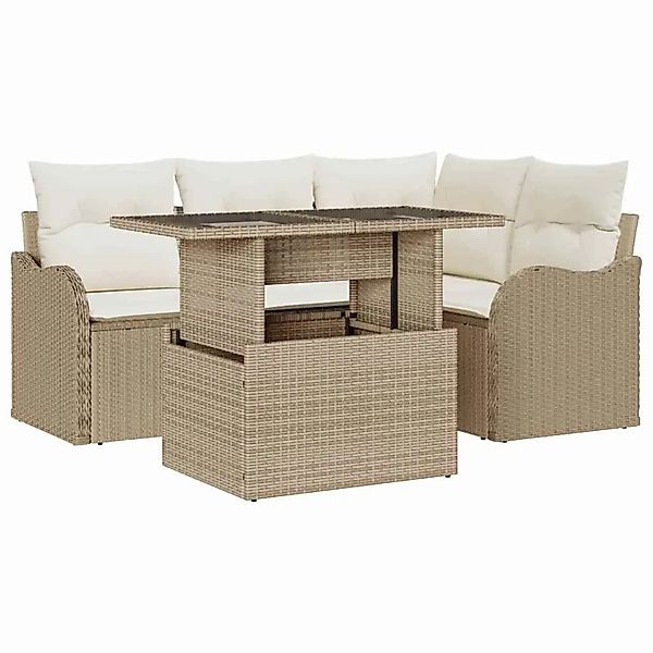 vidaXL Gartensofa-set mit Kissen 5-Tlg Beige Poly-Rattan 3357194 günstig online kaufen