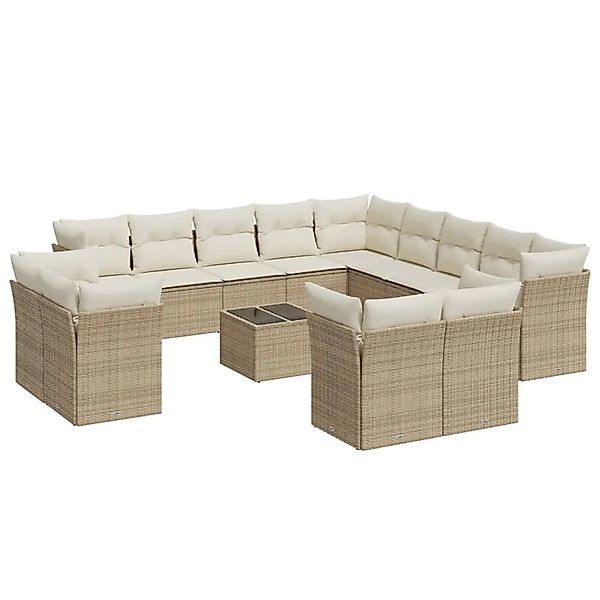 vidaXL 14-Tlg Garten-Sofagarnitur mit Kissen Beige Poly Rattan 3250397 günstig online kaufen