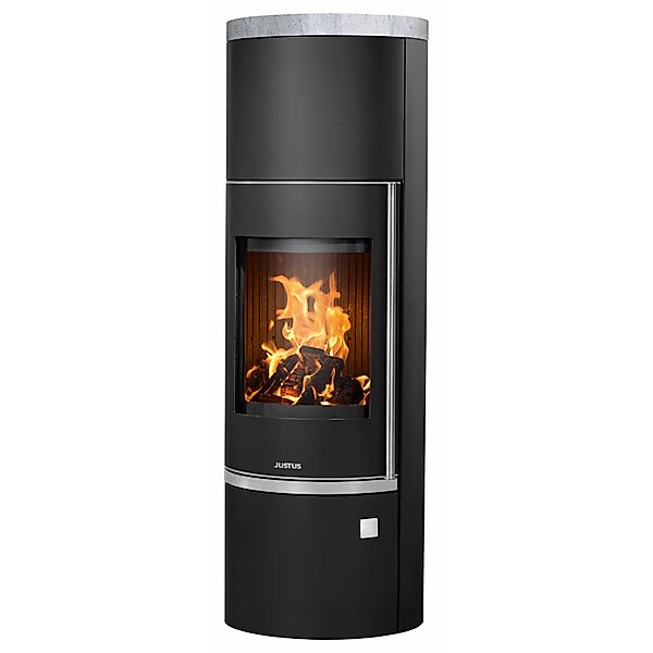 Justus Kaminofen Faro W+ 2.0 Stahl Schwarz mit Speckstein Grau 7 kW günstig online kaufen