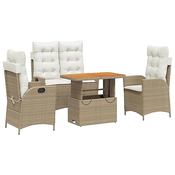 vidaXL 4-Tlg Garten-Essgruppe mit Kissen Beige Poly Rattan 3277479 günstig online kaufen