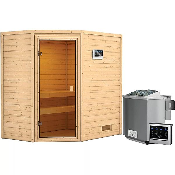 Woodfeeling Sauna Jella inkl. 9 kW Bio-Ofen mit ext. Strg., Glastür Bronzie günstig online kaufen