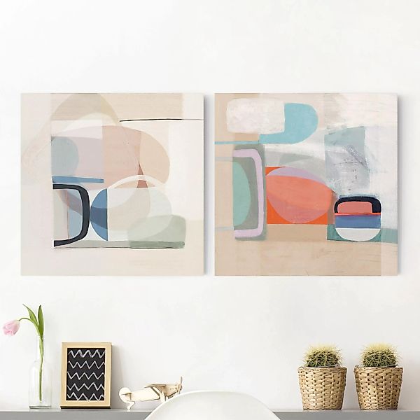 2-teiliges Leinwandbild Abstrakt - Quadrat Multiform Set I günstig online kaufen