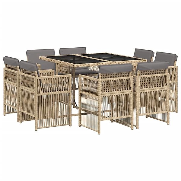 vidaXL 9-Tlg Garten-Essgruppe mit Kissen Beigemischung Poly Rattan 3211020 günstig online kaufen