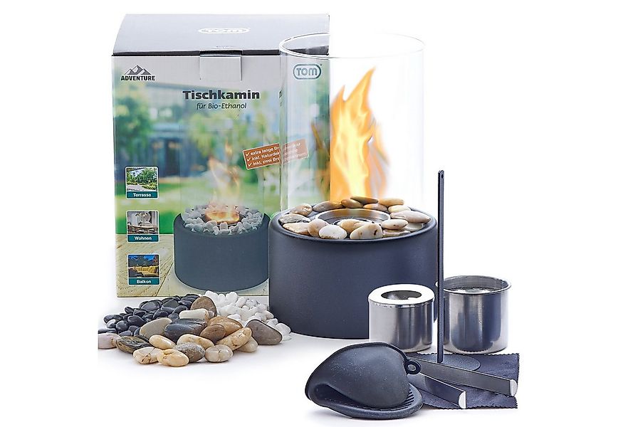 TOM Tischfeuer Tischkamin Bio Ethanol Rund Komplett Set mit Dekosteine (14- günstig online kaufen