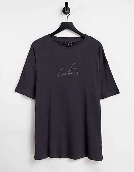 The Couture Club – Geripptes T-Shirt in Anthrazit mit Logo, Kombiteil-Grau günstig online kaufen