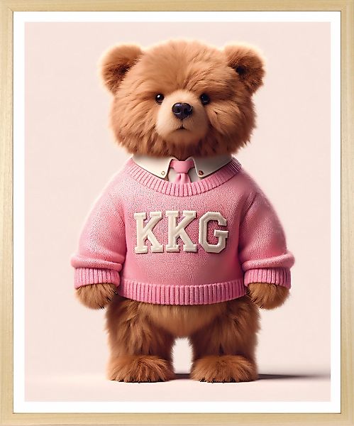 queence Bild mit Rahmen "Vintage Teddy Bär Mädchen mit Krawatte in rosa" Bä günstig online kaufen
