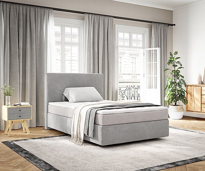 DELIFE Boxspringbett Dream-Well, Cord Silbergrau 120x200 günstig online kaufen