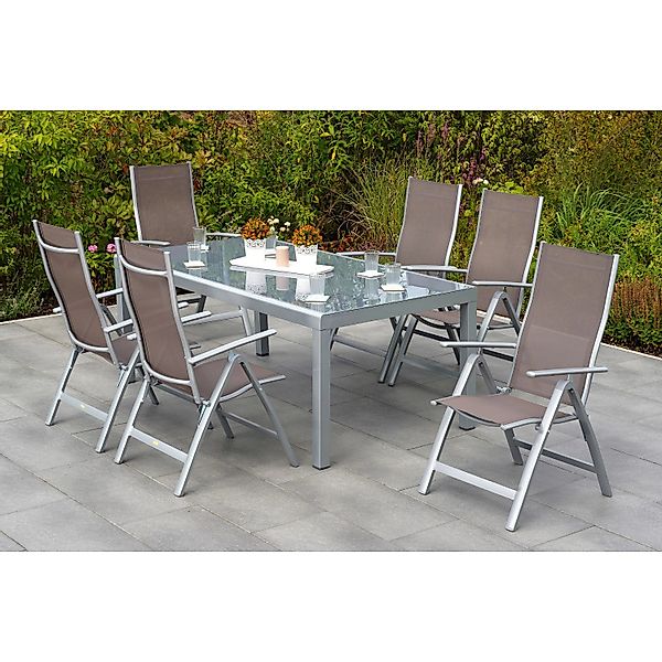 Merxx Carrara Set 7-tlg. 6 Klappsessel Gartentisch 190 x 100 cm Taupe günstig online kaufen