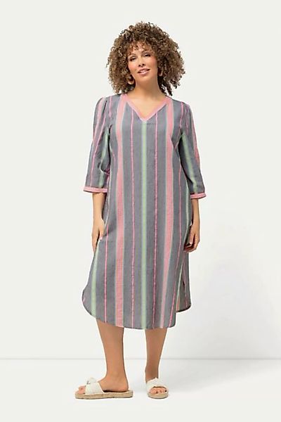 Ulla Popken Midikleid Kaftan Musterstreifen Oversized V-Ausschnitt günstig online kaufen