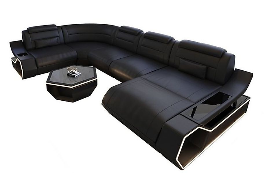 Sofa Dreams Wohnlandschaft Leder Couch Sofa Toscano U Form Ledersofa, LED B günstig online kaufen