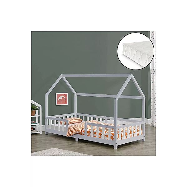 Bett für Kinder mit Dach SORO-100 Liegefläche 90x200 cm mit Kaltschaummatra günstig online kaufen