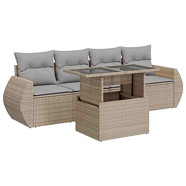 vidaXL 5-Tlg Garten-Sofagarnitur mit Kissen Beige Poly Rattan 3326560 günstig online kaufen