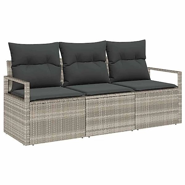 vidaXL Gartensofa-Set mit Kissen 3 Stk Hellgrau Poly-Rattan 3354911 günstig online kaufen