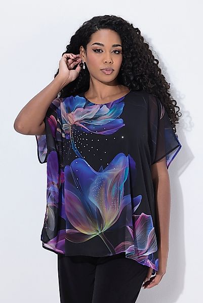 Ulla Popken Druckbluse Chiffon-Blusenshirt doppellagig Rundhals günstig online kaufen